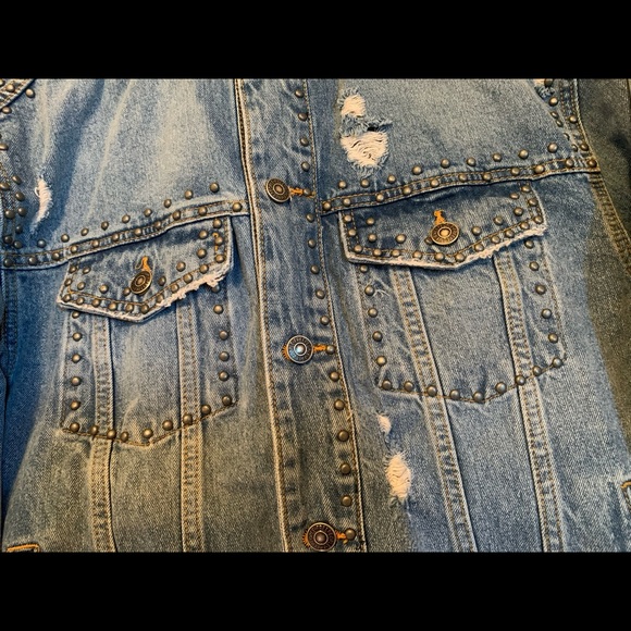 NWT FREE PEOPLE Cotton Studded Denim Jacket XS - Picture 5 of 14